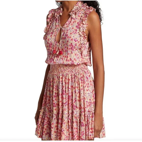Poupette St Barth Triny Floral RuffleTrim Tassel Mini Flounce Dress - Picture 3 of 6